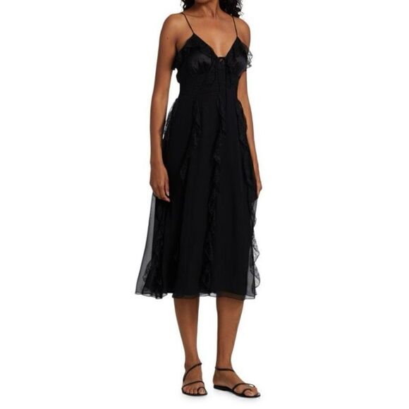 Alice + Olivia Mcguire Ruffle Side Slit Silk Midi Dress - Picture 1 of 16